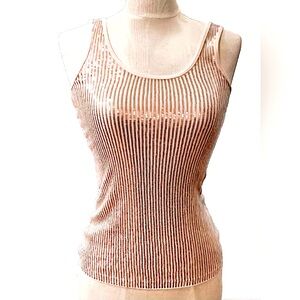 Ribbed Sequin Embellished Tank Top in Rich Cream XS